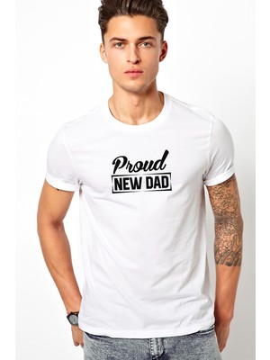 Qivi Proud New Dad Baskılı Beyaz Erkek Örme Tshirt