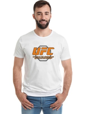 Qivi Ufc Ultimate Fighting Championship Baskılı Beyaz Erkek Örme Tshirt