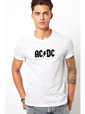 Qivi Acdc Logo Beyaz Baskılı Beyaz Erkek Örme Tshirt