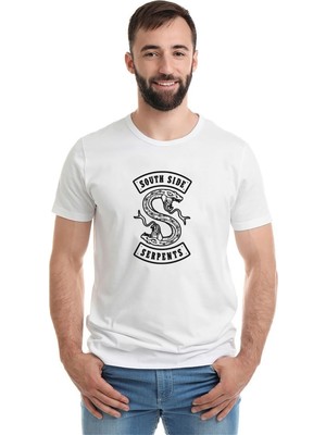 Qivi Riverdale South Side Snake Baskılı Beyaz Erkek Örme Tshirt