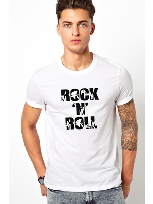 Qivi Rock'n Roll Rock Baskılı Beyaz Erkek Örme Tshirt
