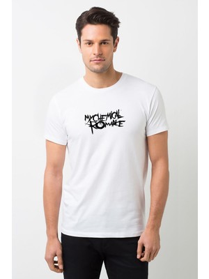 Qivi My Chemical Romance Logo Baskılı Beyaz Erkek Örme Tshirt
