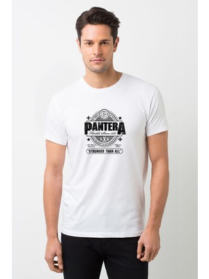 Qivi Pantera Stronger Than All Baskılı Beyaz Erkek Örme Tshirt