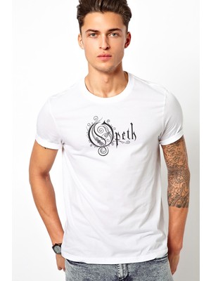 Qivi Opeth Logo Baskılı Beyaz Erkek Örme Tshirt