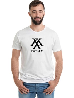 Qivi Monsta x Logo Baskılı Beyaz Erkek Örme Tshirt