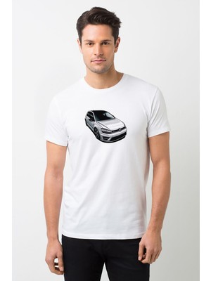 Qivi Vw Golf R Baskılı Beyaz Erkek Örme Tshirt