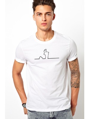 Qivi Trt Linea Bay Merakli Baskılı Beyaz Erkek Örme Tshirt