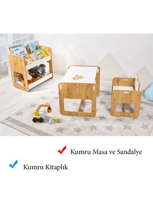 Minera 2-4 Yaş Kumru Model Çocuk Çalışma Oyun Masa Sandalye ve Kitaplık Seti