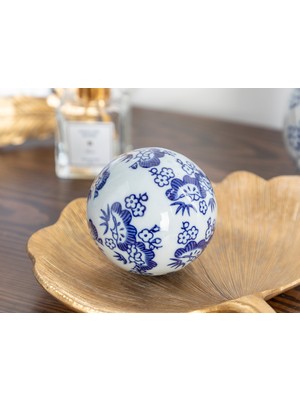 English Home Flower Art Porselen Dekoratif Obje 8,5x8,5x8,5 cm Mavi-Beyaz