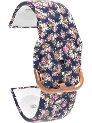 Markacase Amazfit Uyumlu Gtr 47 mm - Gtr 47 mm Lite Için Desenli Silikon Kordon Mor Çiçek