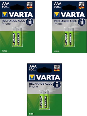 Varta  Aaa 800 Mah Recharge Accu Phone   Şarjlı Ince Kalem Pil 2 x 3'lü