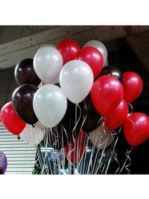 Bal10 Dünyası 12 Inç 30 Adet Metalik Kırmızı-Pastel Siyah-Metalik Beyaz Balon