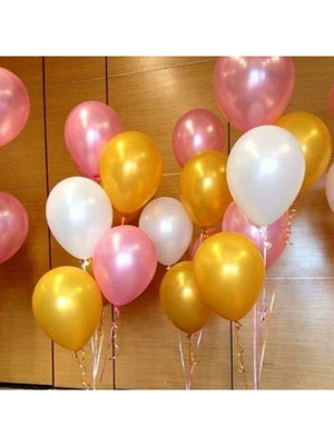 Bal10 Dünyası 25 Adet 12 Inç Metalik Parti Balonu Metalik Gold - Beyaz - Pembe