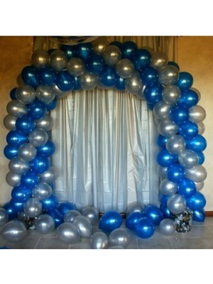 Bal10 Dünyası 12 Inç 100 Adet Metalik Mavi-Gümüş Balon+ 5 mt Balon Zinciri