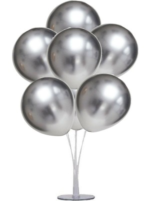 Bal10 Dünyası 7'li Balon Standı + 7 Adet 12 Inç  Metalik Balon Gümüş