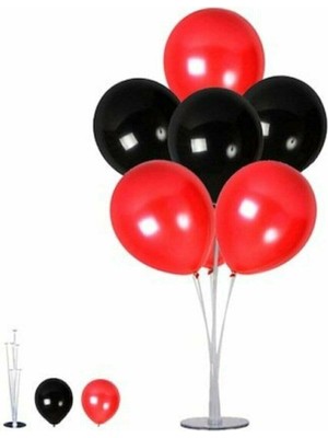 Bal10 Dünyası 7'li Balon Standı + 7 Adet 12 Inç  Metalik Balon Kırmızı-Siyah