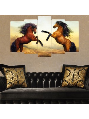 Zevahir Mobilya Dekorasyon ZEVAHİR MOBİLYA DEKORASYON Zevahir 5 Parça Mdf Şaha Kalkmış Atlar Tablosu