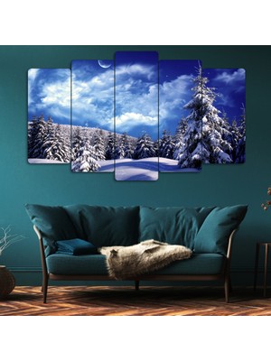 ZEVAHİR MOBİLYA DEKORASYON Zevahir 5 Parça Mdf Kar Manzara Tablosu
