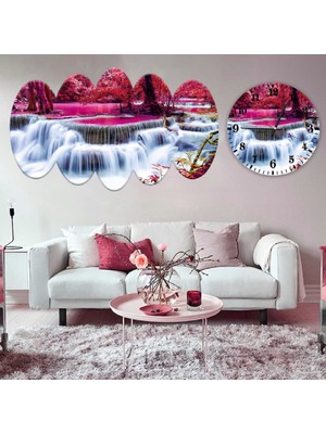 ZEVAHİR MOBİLYA DEKORASYON Zevahir 5 Parça Mdf Şelale Manzara Tablo ve Mdf Saat Kombin