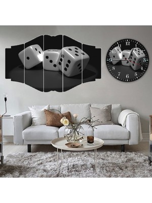 ZEVAHİR MOBİLYA DEKORASYON Zevahir 5 Parça Mdf 3'lü Zar Tablo ve Mdf Saat Kombin