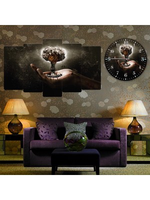 ZEVAHİR MOBİLYA DEKORASYON Zevahir 5 Parça Mdf Fil Tablo ve Mdf Saat Kombin