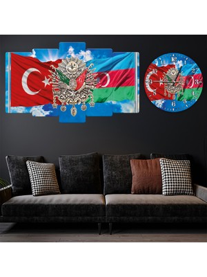 ZEVAHİR MOBİLYA DEKORASYON Zevahir 5 Parça Mdf Azerbaycan Kardeşlik Tablo ve Mdf Saat Kombin