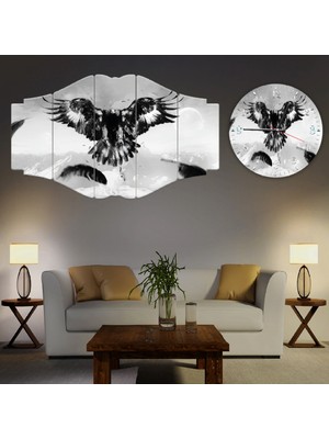 ZEVAHİR MOBİLYA DEKORASYON Zevahir 5 Parça Mdf Şahin Tablo ve Mdf Saat Kombin