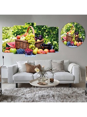 ZEVAHİR MOBİLYA DEKORASYON Zevahir 5 Parça Mdf Meyve Sepeti Tablo ve Mdf Saat Kombin