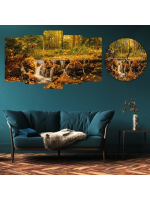 ZEVAHİR MOBİLYA DEKORASYON Zevahir 5 Parça Mdf Orman Manzara Tablo ve Mdf Saat Kombin