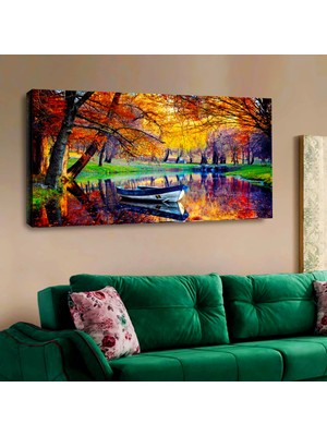 Zevahir Mobilya Dekorasyon Zevahir 120x60 Kanvas Sonbahar Kayık Manzara Tablosu