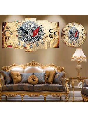 Zevahir Mobilya Dekorasyon ZEVAHİR MOBİLYA DEKORASYON Zevahir 5 Parça Mdf Osmanlı Tuğrası Tablo ve Mdf Saat Kombin