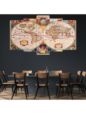 ZEVAHİR MOBİLYA DEKORASYON Zevahir 5 Parça Mdf Dünya Haritası Tablosu