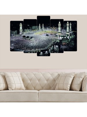 ZEVAHİR MOBİLYA DEKORASYON Zevahir 5 Parça Mdf Gece Görünüm Kabe Dini Tablo