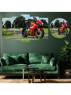 ZEVAHİR MOBİLYA DEKORASYON Zevahir 5 Parça Mdf Motorsikler Tablo ve Mdf Saat Kombin