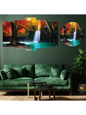 ZEVAHİR MOBİLYA DEKORASYON Zevahir 5 Parça Mdf Şelale Manzara Tablo ve Mdf Saat Kombin