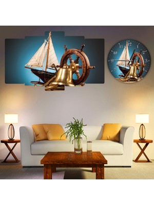 ZEVAHİR MOBİLYA DEKORASYON Zevahir 5 Parça Mdf Gemi Tablo ve Mdf Saat Kombin