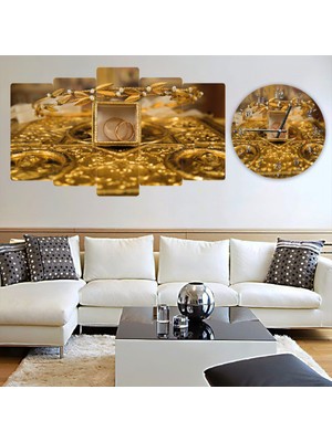 ZEVAHİR MOBİLYA DEKORASYON Zevahir 5 Parça Mdf Evlilik Yüzüğü Tablo ve Mdf Saat Kombin