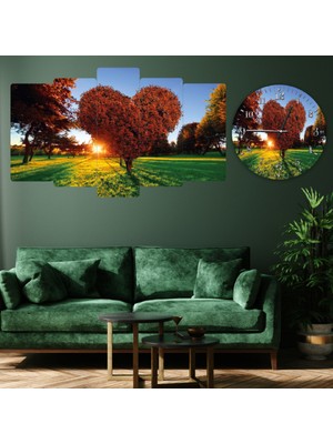 ZEVAHİR MOBİLYA DEKORASYON Zevahir 5 Parça Mdf Aşk Ağacı Tablo ve Mdf Saat Kombin