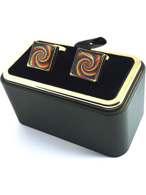 Kravatkolik Altın Renk Kare Renk Detaylı Kol Düğmesi KD1438