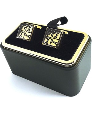 Kravatkolik Altın Renk Siyah Detay Kare Kol Düğmesi KD1393