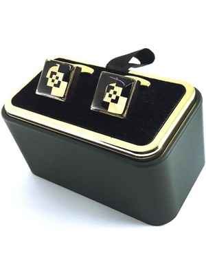 Kravatkolik Altın Renk Siyah Altın Detay Kare Kol Düğmesi KD1500