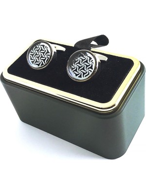 Kravatkolik Gümüş Renk Siyah Gümüş Detay Kol Düğmesi KD1401