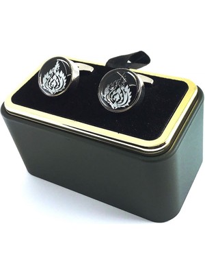 Kravatkolik Gümüş Renk Siyah Gümüş Detay Yuvarlak Kol Düğmesi KD1495