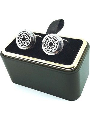 Kravatkolik Gümüş Renk Motif Desen Yuvarlak Kol Düğmesi KD1530