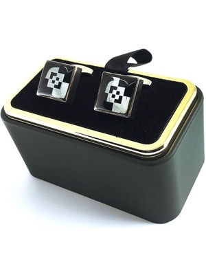 Kravatkolik Gümüş Renk Siyah Detay Kare Kol Düğmesi KD1509