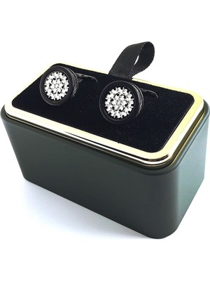 Kravatkolik Siyah Mat Kasa Gümüş Detay Yuvarlak Kol Düğmesi KD1327