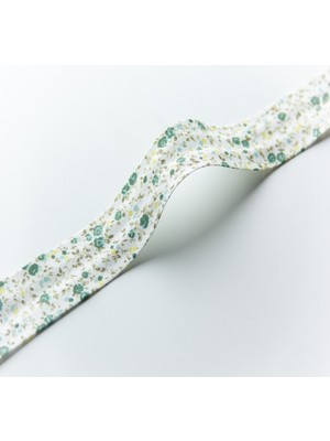 Hobizubi Desenli Koton Biye - 3 Cm Yeşil Çıtır Çiçekler - 5 Metre