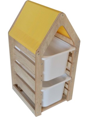 Damla Toys Montessori Sarı Oyuncak Saklama Düzenleme Ünitesi Dolabı - 2 Büyük Beyaz Trofast Sepetli