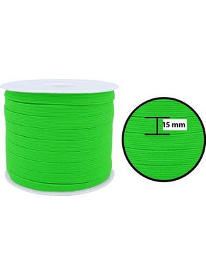 Hobizubi 15 Mm Neon Yeşil Yassı Lastik - 50 Metre