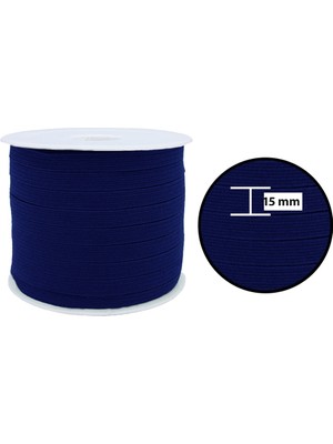 Hobizubi 15 Mm Lacivert Yassı Lastik - 50 Metre